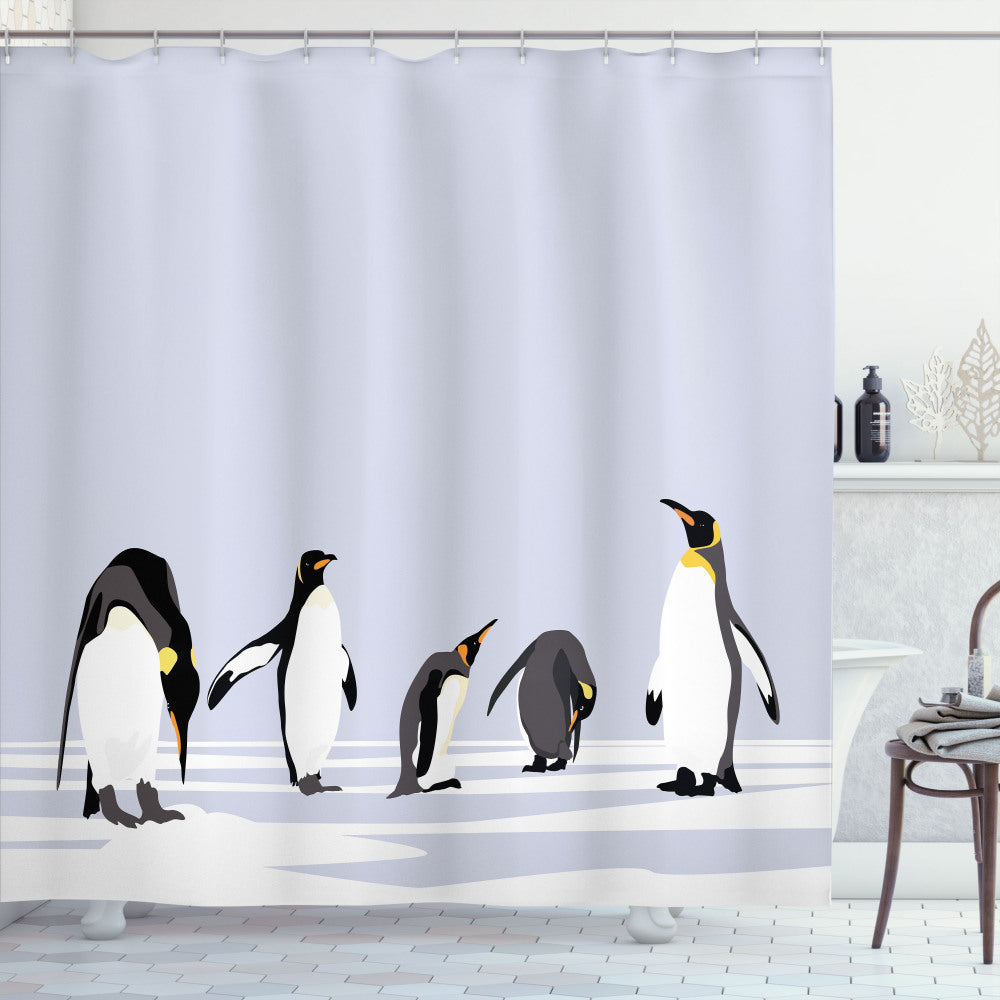 Arctic Winter Animal Theme Shower Curtain in White, Lilac, and Grey