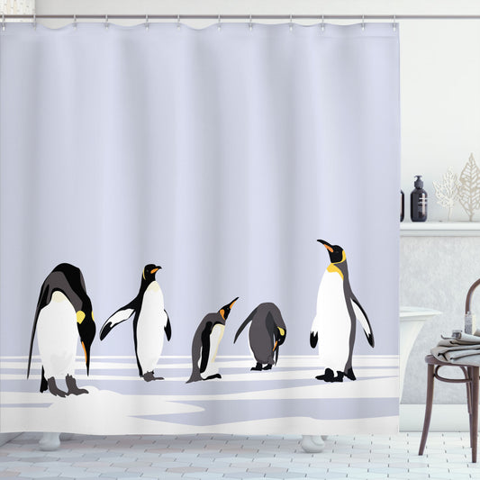 Arctic Winter Animal Theme Shower Curtain in White, Lilac, and Grey