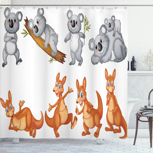 Tropical Animals Kangaroos and Koalas Brown and Grey Shower Curtain