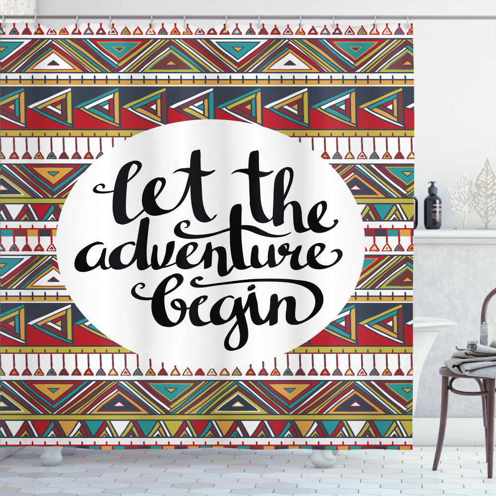 Adventure awaits with our Multicolor Geometric Aztec Motif Shower Curtain