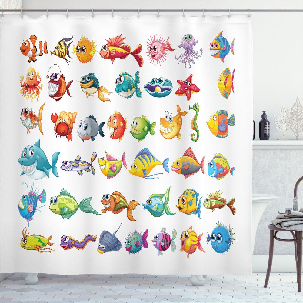 Vibrant Multicolor Fish Abstract Shower Curtain - A Happy Addition to Your Bathroom