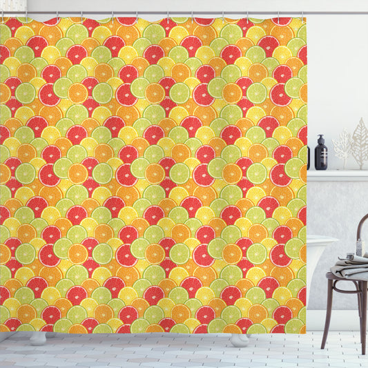 Vibrant Orange Lemon Fruits Multicolor Shower Curtain - Refreshing and Colorful Bath Decor