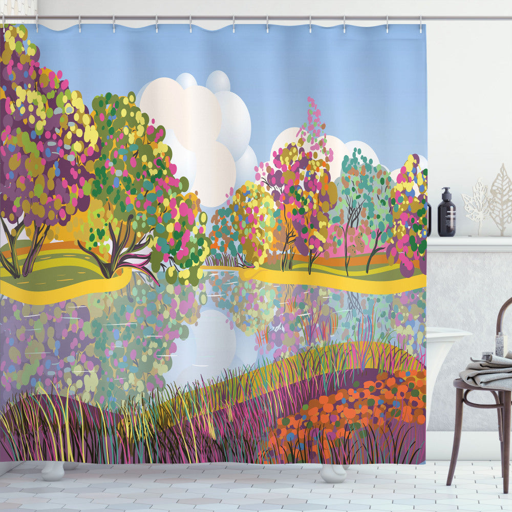 Vibrant Botany River Garden Mist Multicolor Shower Curtain