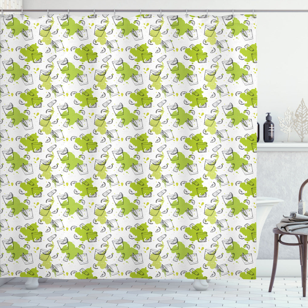 Tequila-infused Lemon Slices Salt Shaker Shower Curtain in Apple Green, Charcoal Grey, and White