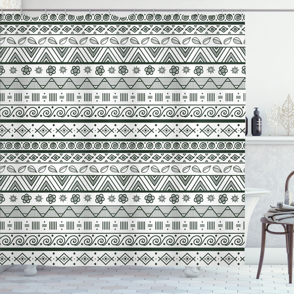 Tribal Inspired Aztec Patterns in Hunter Green and White Shower Curtain