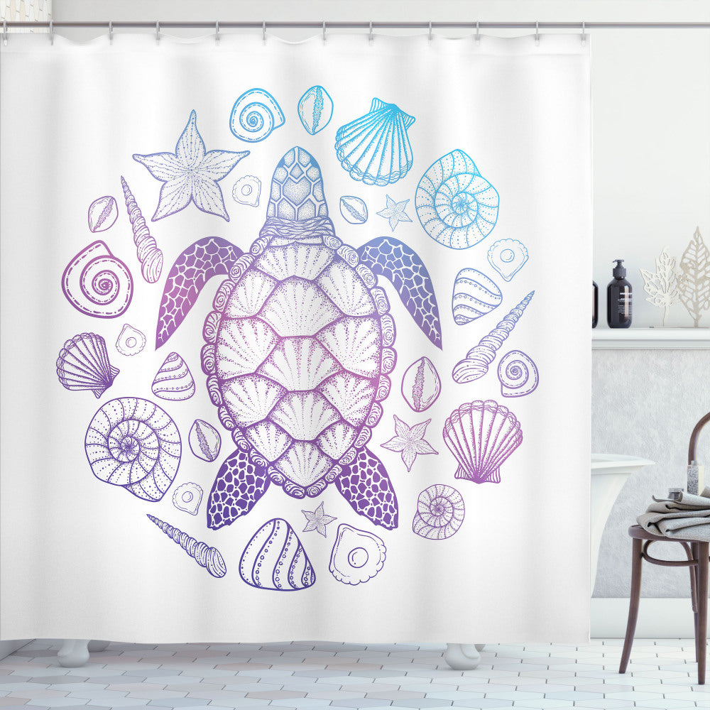 Vibrantly-colored Marine Animals - Turtle, Violet, Pink, Aqua on Shower Curtain