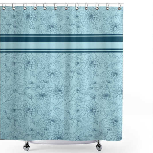 Vintage Floral Pattern Blooming in Pale Sky Blue and Dark Teal - Shower Curtain