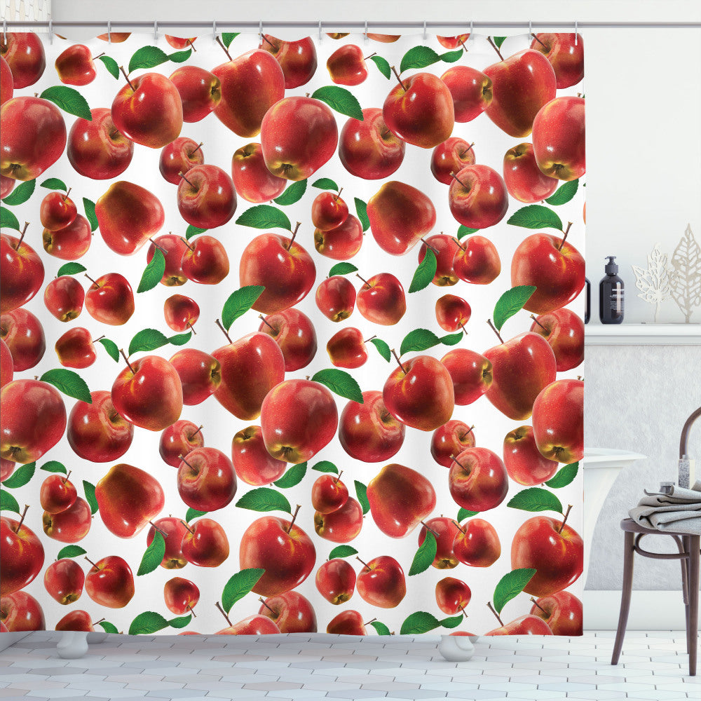 Apple and Burgundy: Autumn Season Fruits Inspired Lime Green Shower Curtain