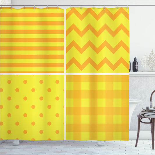 Zigzag Retro Patterns in Vibrant Yellow and Orange for Shower Curtains