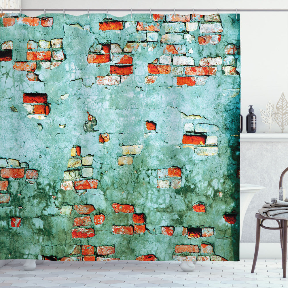 Vintage Red and Teal Brick Wall Design Shower Curtain