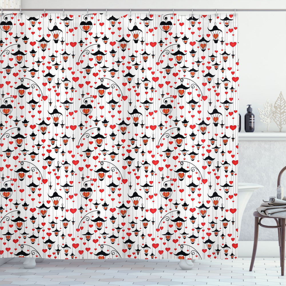 Valentine's Day-Inspired Ornate Hearts Shower Curtain in Orange, Black, and Red