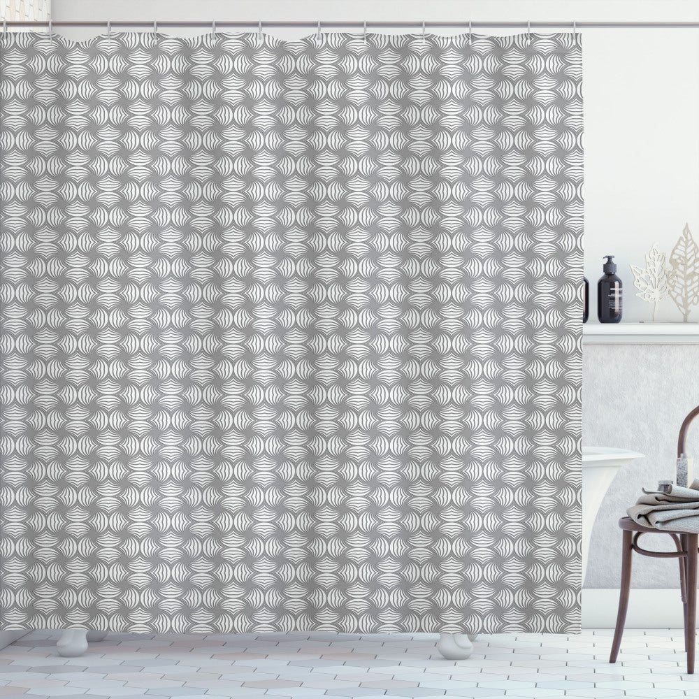 Abstract Twisted Circle Stripes Shower Curtain in Taupe Grey and White