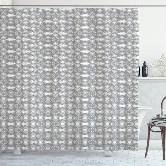 Abstract Twisted Circle Stripes Shower Curtain in Taupe Grey and White