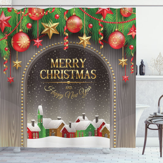 Christmas-Inspired Vintage Wood Design Multicolor Shower Curtain