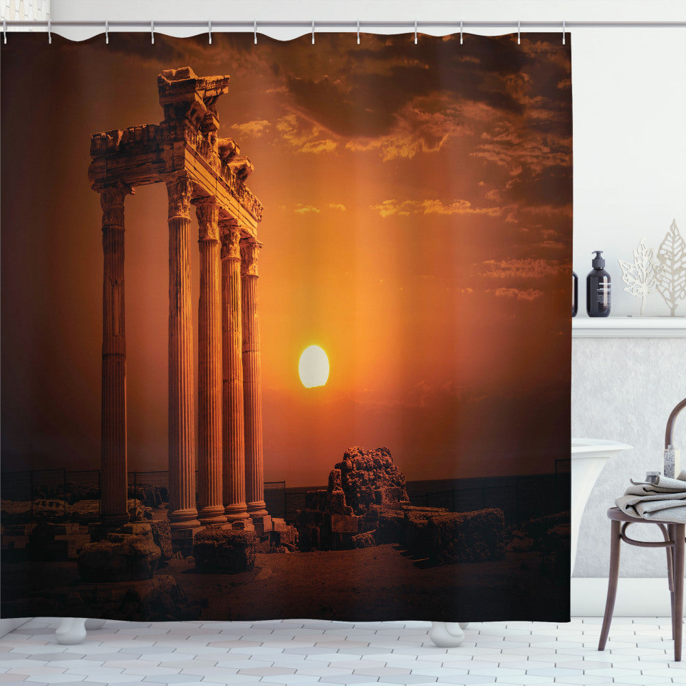 Vintage Orange and White Antique Style Monument Shower Curtain