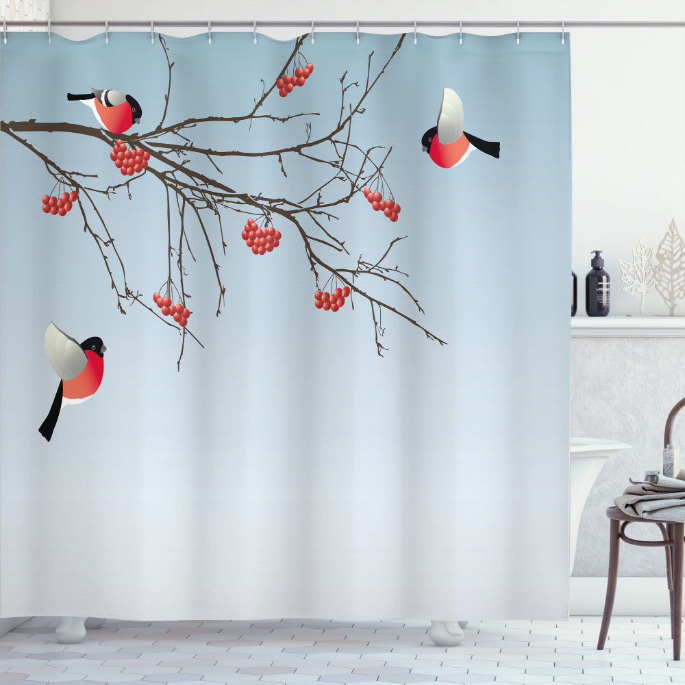 Bullfinch Birds Branches Custom Shower Curtains