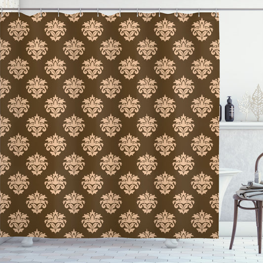 Vintage Damask Patterned Brown and Tan Shower Curtain