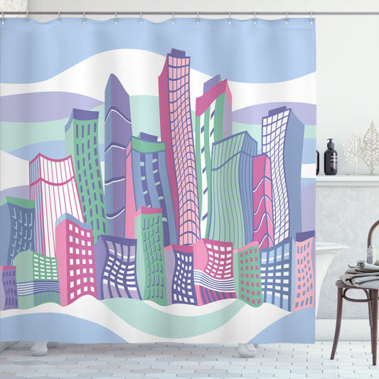 Colorful and Whimsical Cityscape: Crazy Art-inspired Shower Curtains