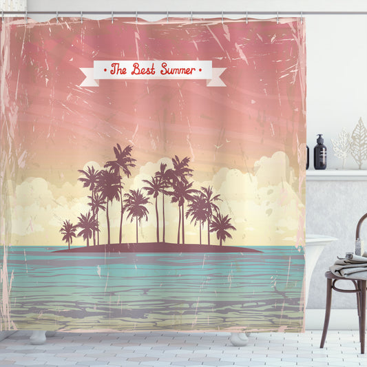 Tropical-Inspired Calligraphy Shower Curtain: Dried Rose, Seafoam, and Coral Mix