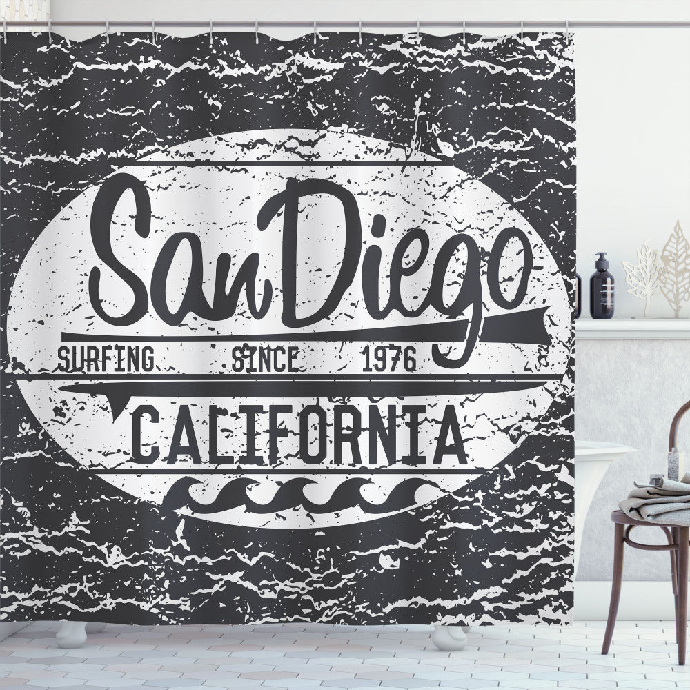 Vintage Surf Grey Grunge: San Diego Inspired Charcoal Grey and Pale Grey Shower Curtain