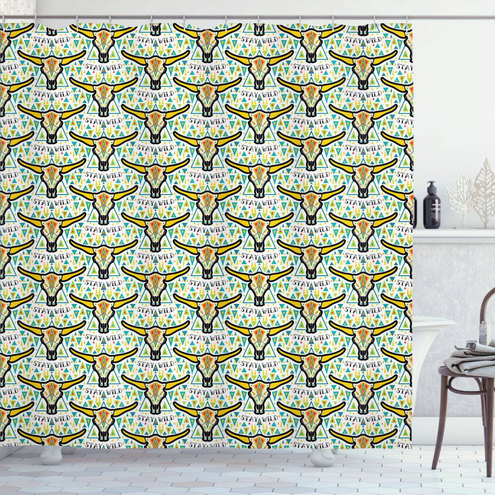 Aztec Multicolor Texas Cow Skull Bath Curtain: Stay Wild in Style