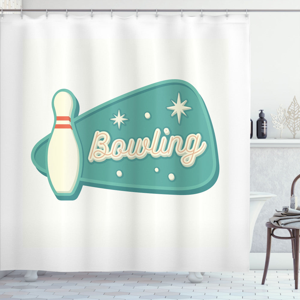 Vintage American Hobby: Seafoam, Cream, and Rust Bowling Theme Shower Curtain