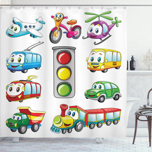 Cheerful Nursery Multicolor Shower Curtain - Brighten Up Your Transportation-themed Bathroom