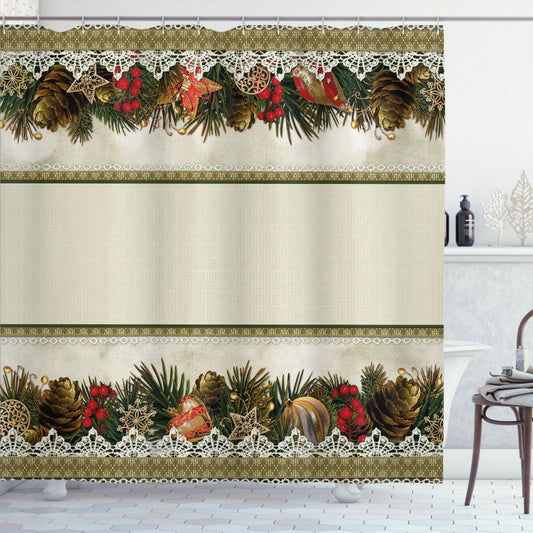 Vintage Ornate Nature Christmas Multicolor Shower Curtain