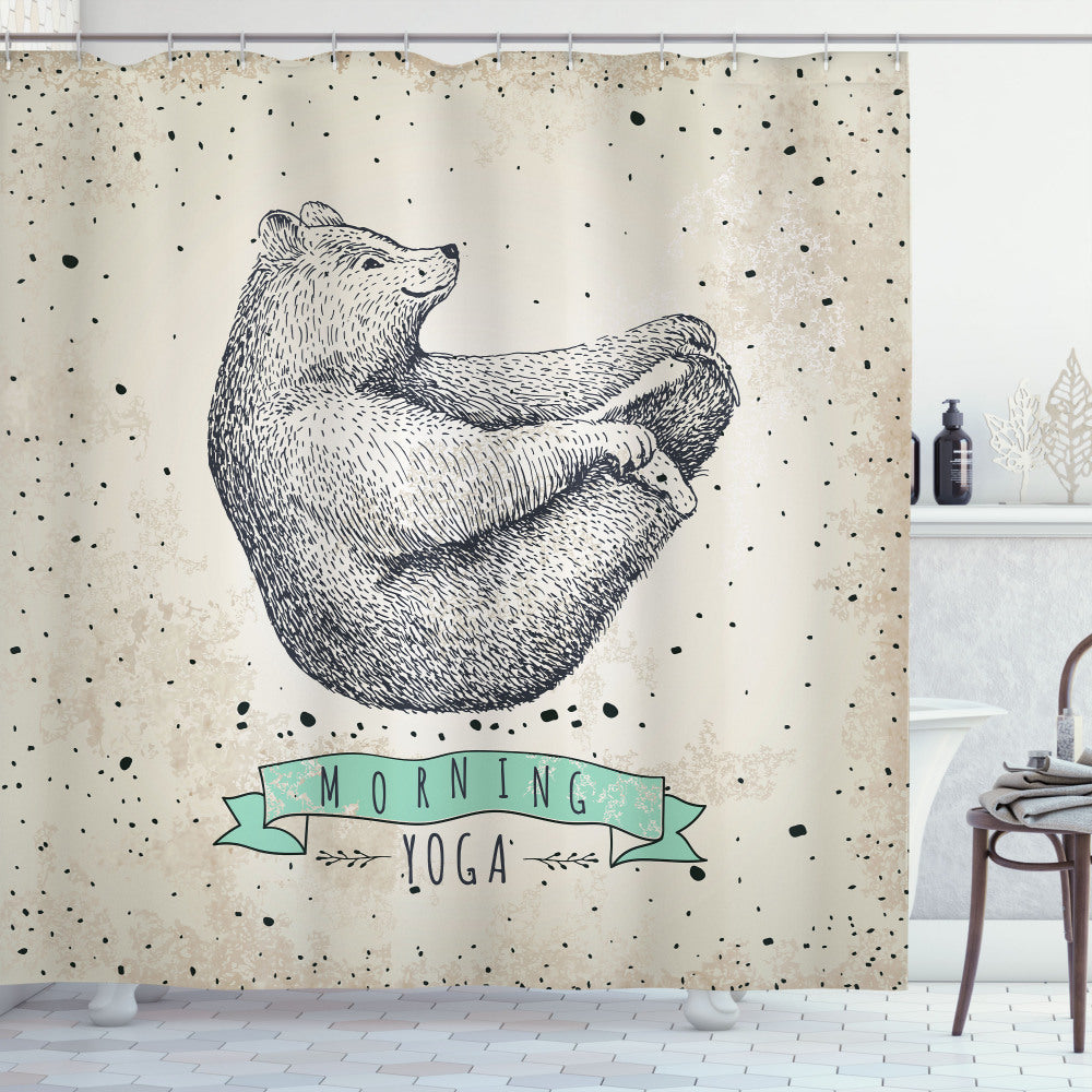 Tranquil Bear Yoga Shower Curtain in Black, Cream, and Green