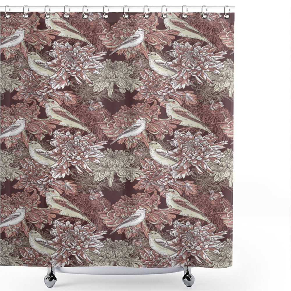 Vintage Botany Blooms: Dark Fuchsia Coconut and Dried Rose Little Bird Bath Curtain