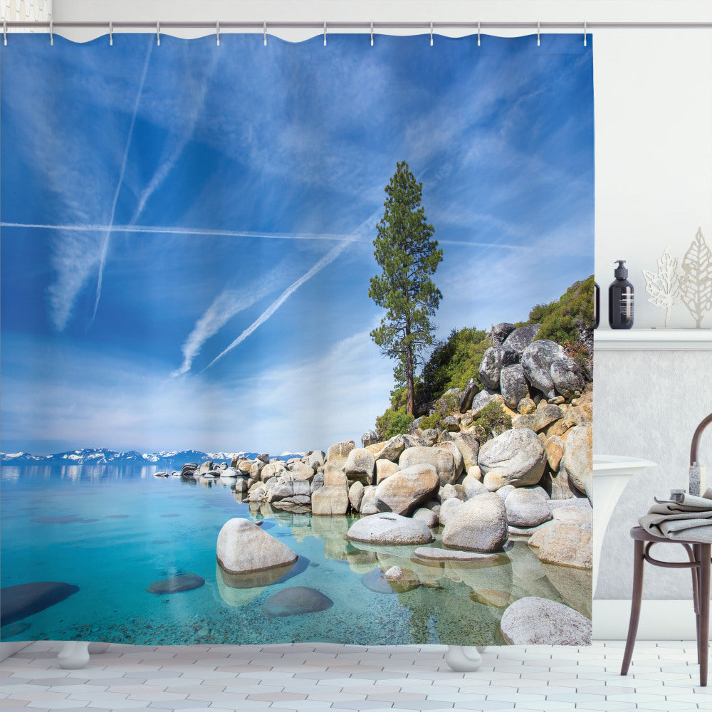 Blue Grey Lake-themed Seascape Lake Tahoe Shower Curtain