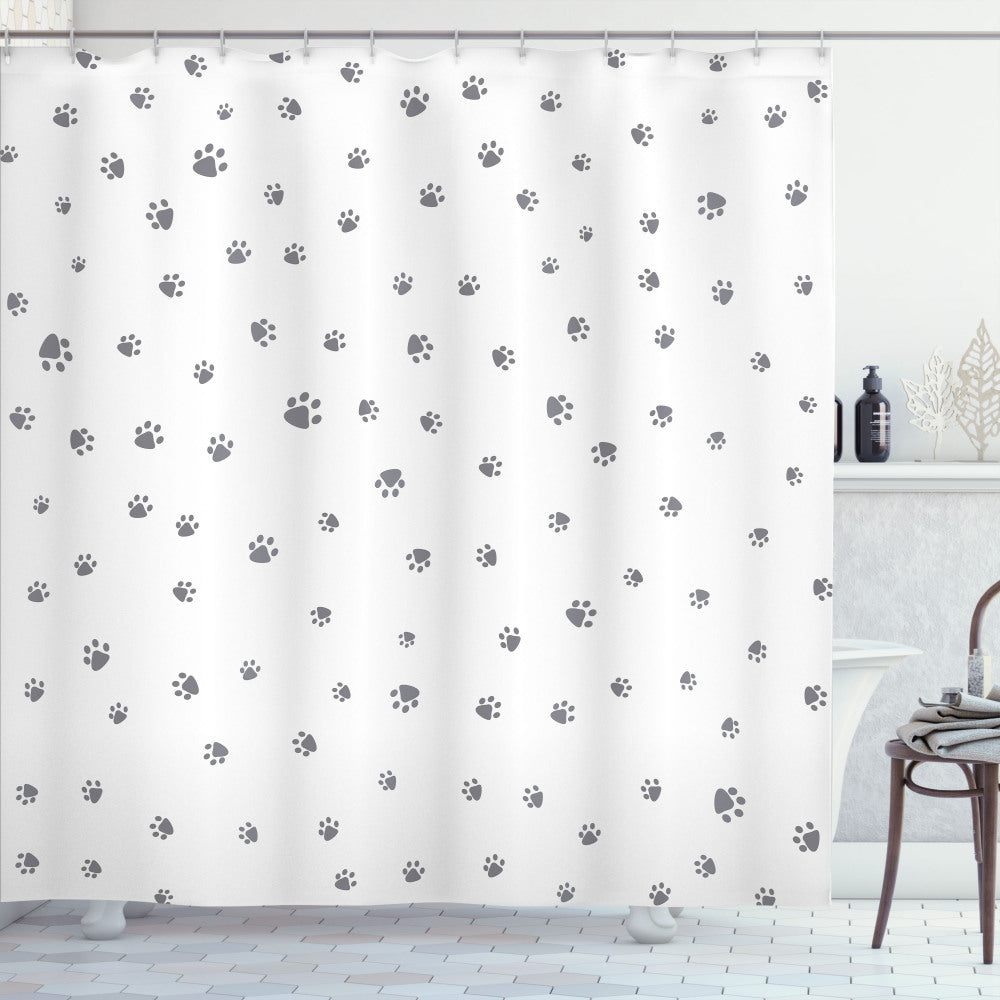 White and Grey Dog Lover's Animal Foot Prints Decorative Shower Curtain