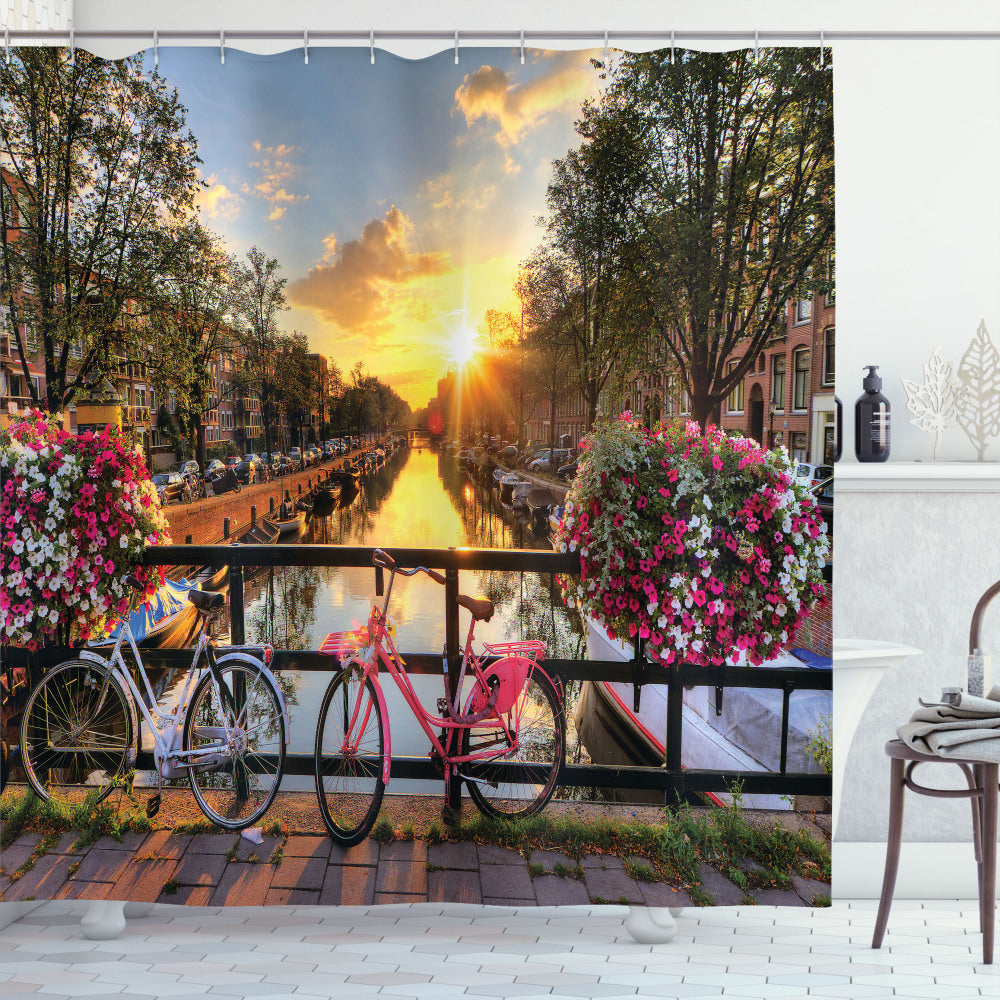 Amsterdam Sunrise Multicolor Cityscape Shower Curtain