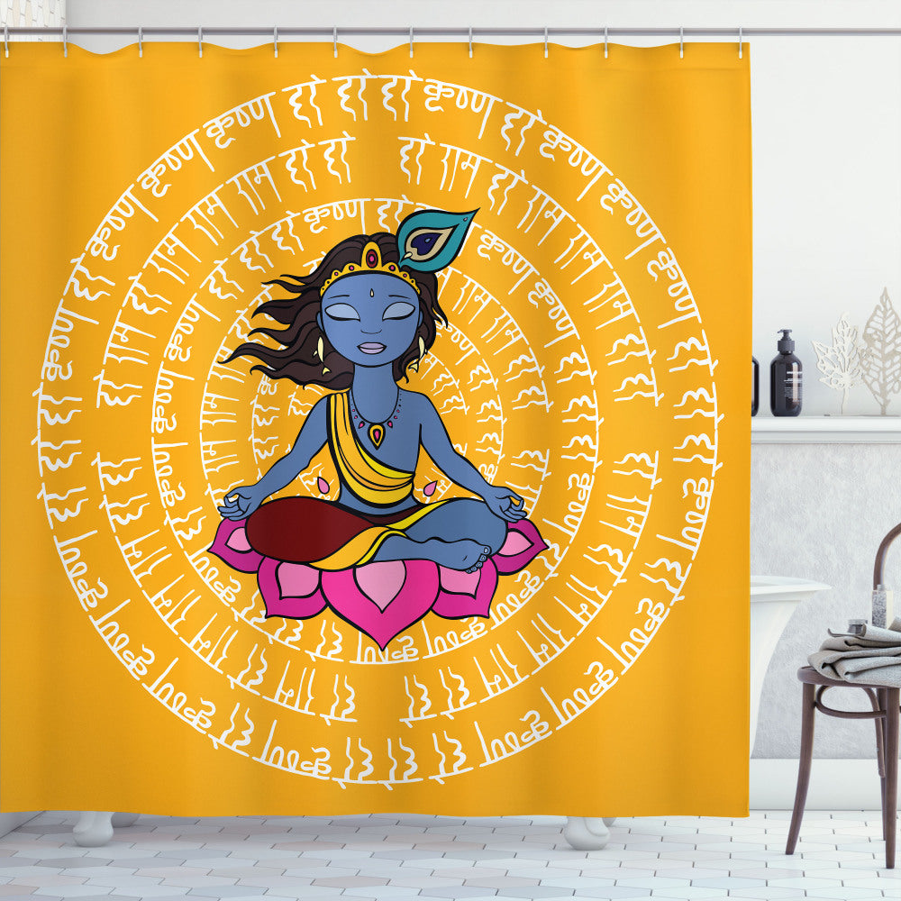 Yoga Inspired Multicolor Ancient Calligraphy Circle Shower Curtain