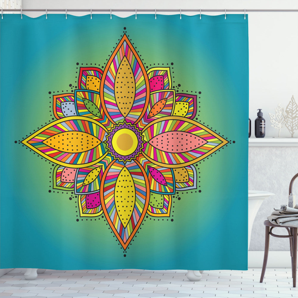 Boho Folk Mandala Multicolor Floral Shower Curtain