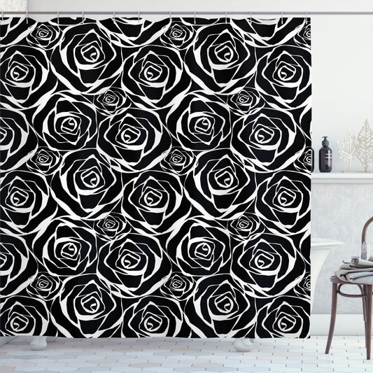 Abstract Floral Rose Flowers Design in Charcoal Grey and White - Shower Curtain