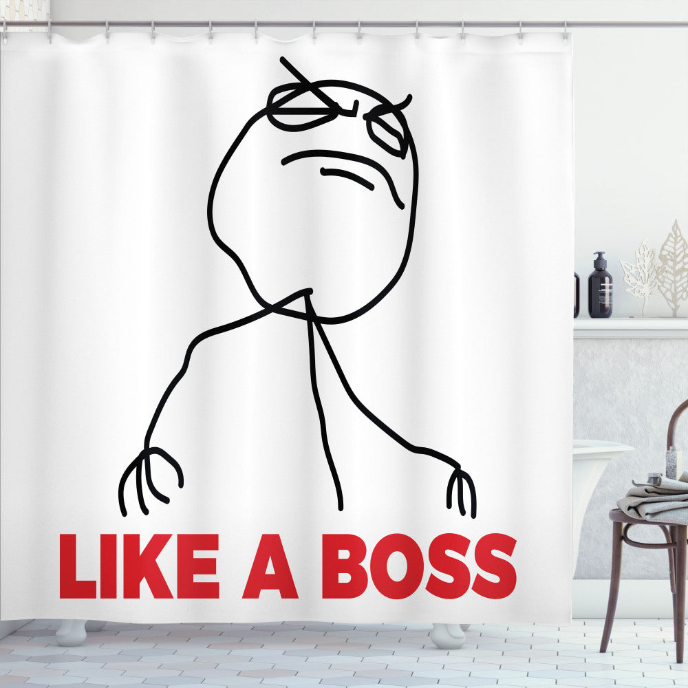 Black, Vermilion, and White Meme-Inspired Stickman Shower Curtain - Like a Boss!