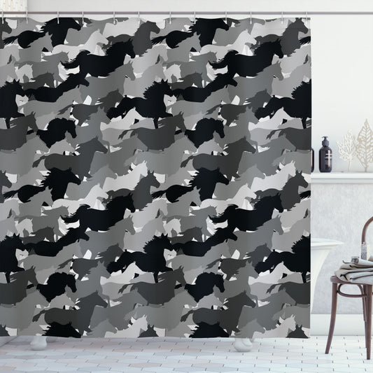 Charcoal Grey and Black Mustang Herd Horses Shower Curtain