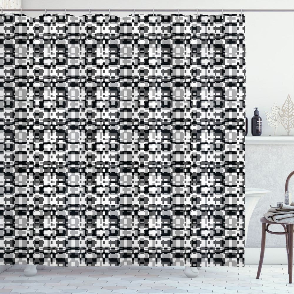 Asymmetric Greyscale Abstract White, Black, and Grey Shower Curtain