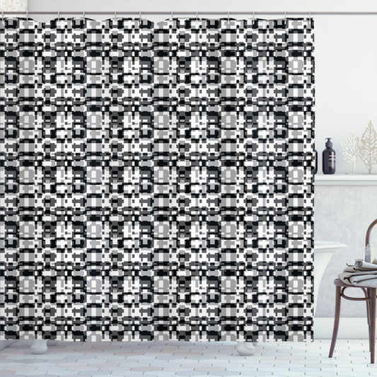 Asymmetric Greyscale Abstract White, Black, and Grey Shower Curtain