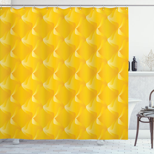 Yellow Swirling Motifs: Elevate Your Bathroom Décor with a Vibrant Shower Curtain