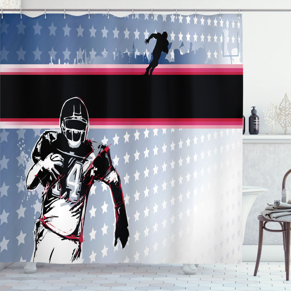 American Baseball Stars: Multicolor Americana Baseball Player Shower Curtain