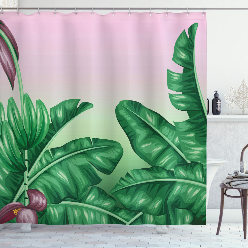 Botanical-inspired Orchid Blooms Bath Curtain in Hunter Green and Dried Rose