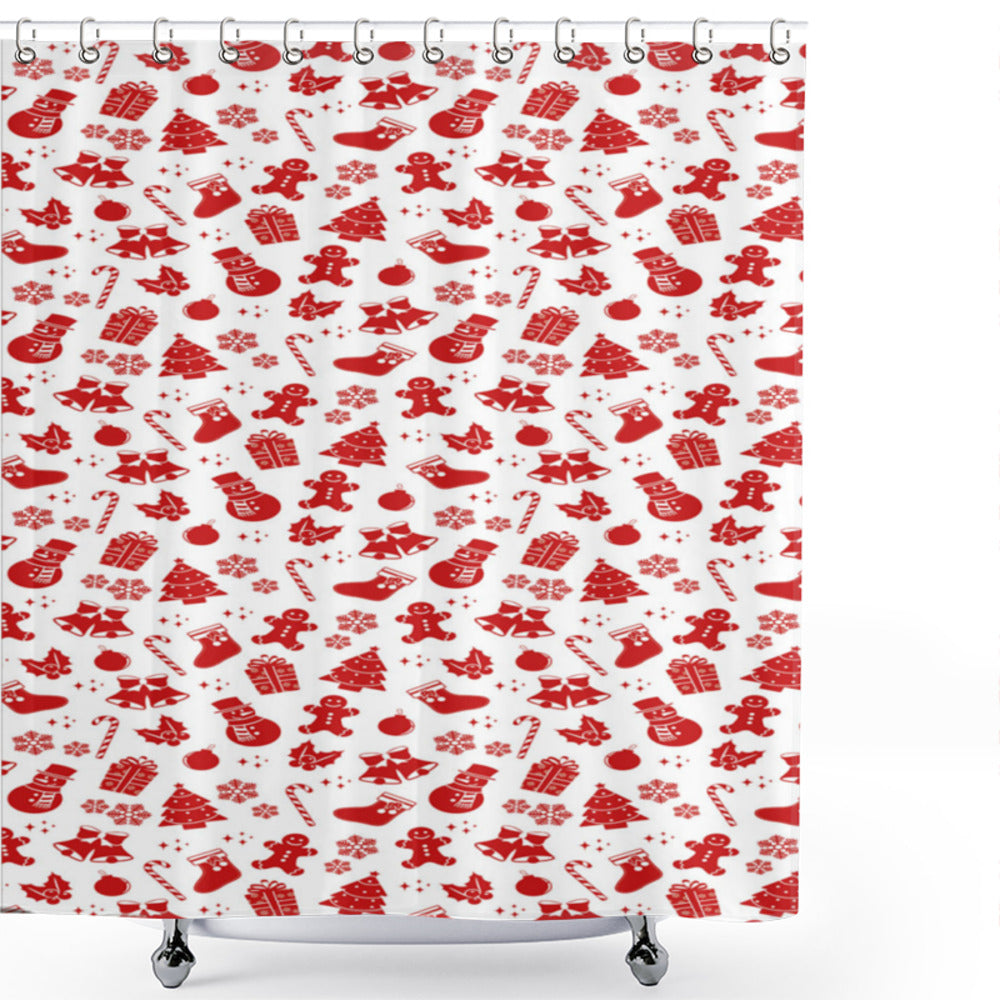 White and Red Christmas Gingerbread Bell Shower Curtain