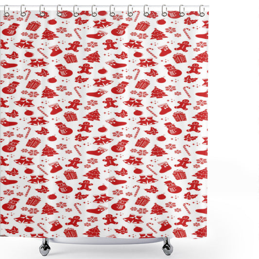 White and Red Christmas Gingerbread Bell Shower Curtain