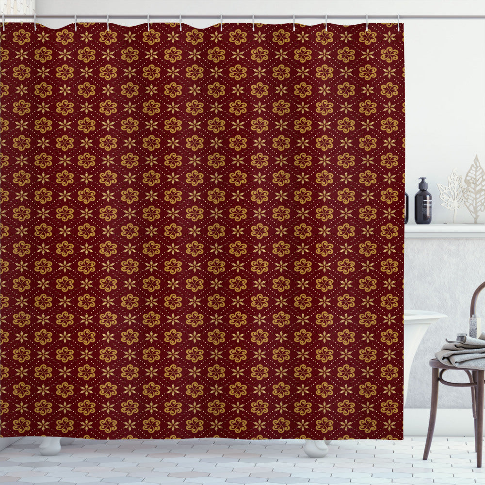 Abstract Pale Brown and Maroon Dotted Flowers Pattern Shower Curtain