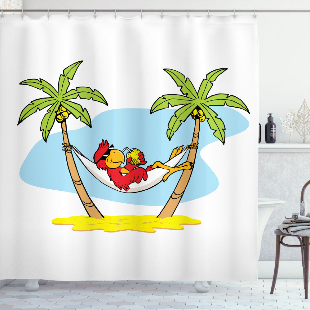 Beach Hammock Palm Tree Shade Multicolor Shower Curtain: A Tropical Paradise for Your Bathroom