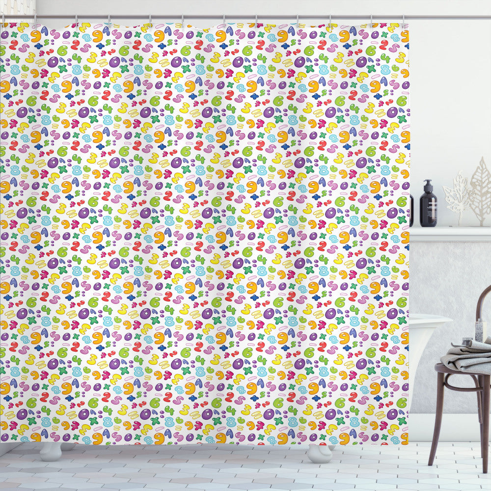 Vibrant Bubble Color Scheme Shower Curtain Featuring Numbers and Multicolor Design