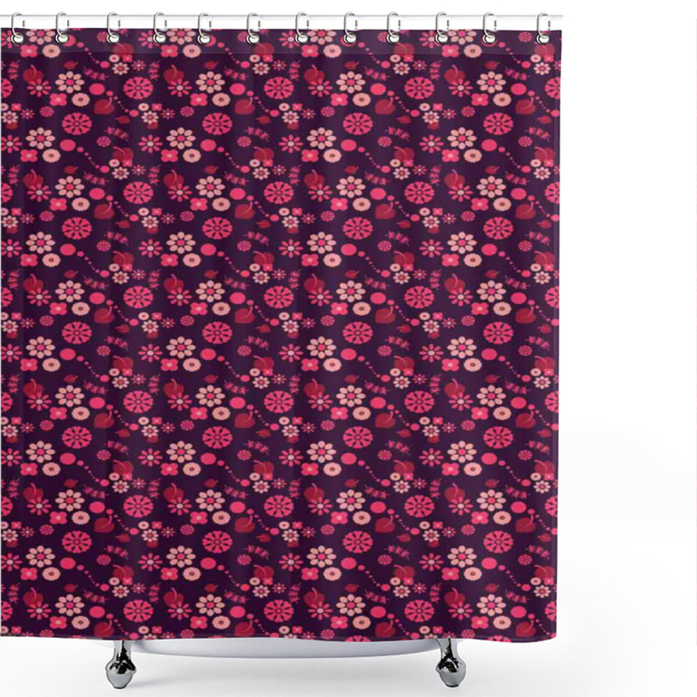 Abstract Floral Blooms in Dark Coral, Purple, and Blush - Shower Curtain