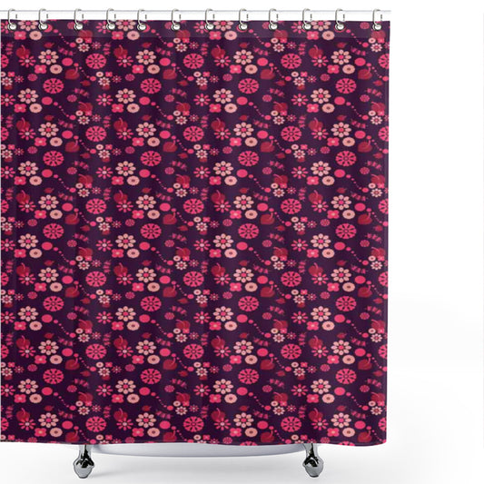 Abstract Floral Blooms in Dark Coral, Purple, and Blush - Shower Curtain